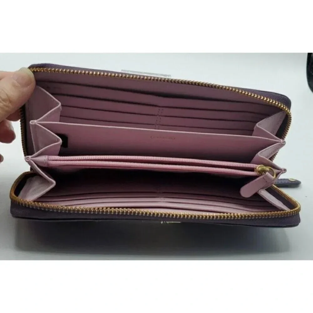 Coach Purple Soft Leather Zip Around Wallet Billfold